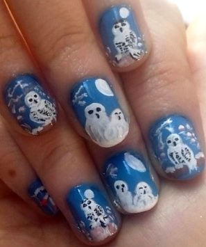 Owls winter nails